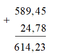 Tính phép tính 589,45 + 24,78 (ảnh 1)