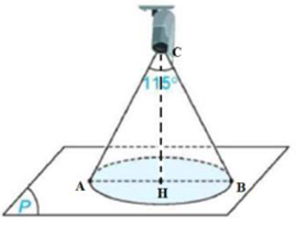 Góc quan sát ngang của một camera là 115°. Trong không gian Oxyz, camera được đặt tại điểm C(4; 2; 3) và chiếu thẳng về phía mặt phẳng (P): 2x – y + 2z – 3 = 0. Biết vùng quan sát được trên mặt phẳng (P) của camera là hình tròn (ảnh 2)