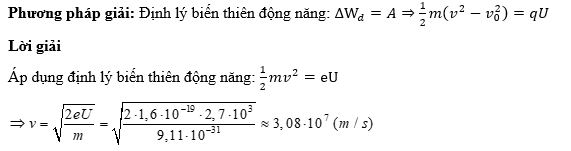 Tốc độ của electron trước khi đi vào vùng điện trường hoặc từ trường bằng: (ảnh 1)