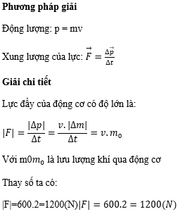 Tính lực đẩy của động cơ phản lực nếu khí thoát ra có tốc độ 600 m/s và lưu lượng khí qua động cơ là 2 kg/s. (ảnh 1)
