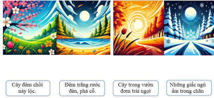 Em hãy nối hình ảnh các mùa ở cột bên trái với đặc trưng tương ứng của mùa đó ở cột bên phải sao cho phù hợp với nội dung của bài đọc: (ảnh 1)