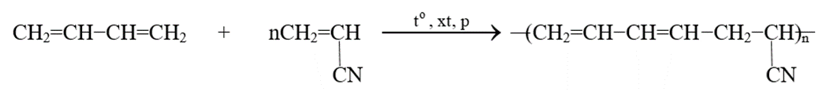 Cao su được sản xuất từ sản phẩm trùng hợp của buta-1,3-diene  với CN−CH=CH2 có tên gọi thông thường là (ảnh 1)