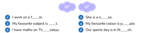 Complete and say. I work on a f____m. (ảnh 1)