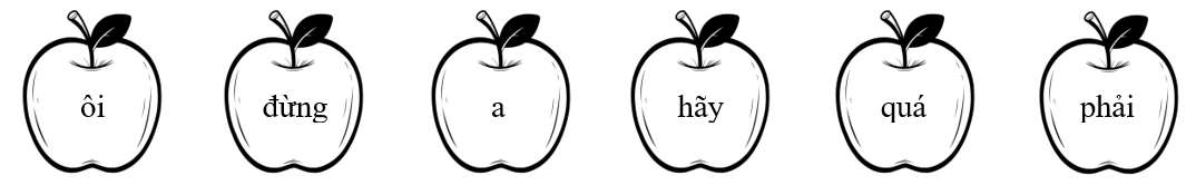 Em hãy tô màu vào các quả táo có từ dùng để thể hiện sự thích thú: (ảnh 1)