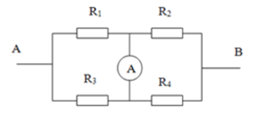 Cho mạch điện như hình vẽ. Biết R1 = 15Omega ,R2 = 30Omega ,{R_3} = 45Omega ,{R_4} = 10Omega ,U_{AB} = 75V. Để số chỉ của ampe kế bằng không thì điện trở R_4 có giá trị bằng (ảnh 1)