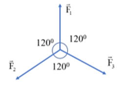 Cho ba lực đồng qui cùng nằm trên một mặt phẳng, có độ lớn F1=F2= F3= 30N và từng đôi một hợp (ảnh 1)