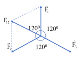 Cho ba lực đồng qui cùng nằm trên một mặt phẳng, có độ lớn F1=F2= F3= 30N và từng đôi một hợp (ảnh 2)