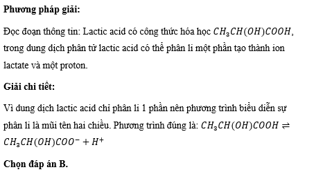 Phương trình đúng mô tả quá trình hình thành ion lactate là? (ảnh 1)