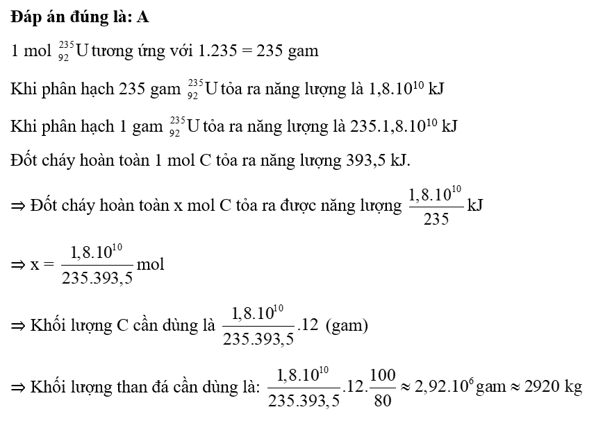 Cần đốt cháy bao nhiêu kg than đá chứa 80% C để tạo ra lượng nhiệt bằng năng lượng giải phóng ra khi 1 gam (ảnh 1)