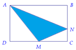 Cho hình vẽ như sau: Biết hình chữ nhật ABCD có diện tích bằng 96 cm2; MC = MD; BN =2/3 BC (như hình vẽ). Tính diện tích tam giác AMN (ảnh 1)