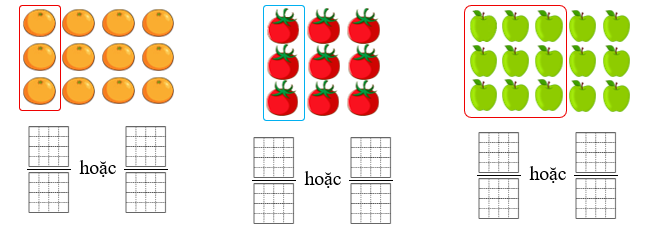 Viết hai phân số chỉ số phần quả được khoanh. (ảnh 1)