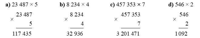 Đặt tính rồi tính: a) 23 487 × 5 b) 8 234 × 4 (ảnh 1)