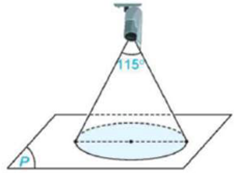 Góc quan sát ngang của một camera là 115°. Trong không gian Oxyz, camera được đặt tại điểm C(4; 2; 3) và chiếu thẳng về phía mặt phẳng (P): 2x – y + 2z – 3 = 0. Biết vùng quan sát được trên mặt phẳng (P) của camera là hình tròn (ảnh 1)
