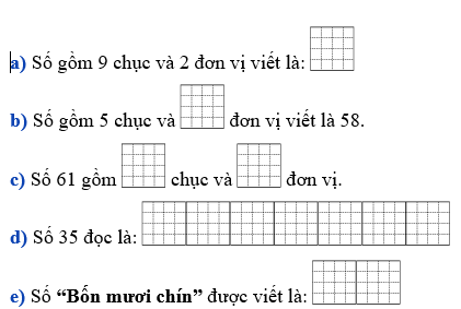 Số? a) Số gồm 9 chục và 2 đơn vị viết là: ... (ảnh 1)