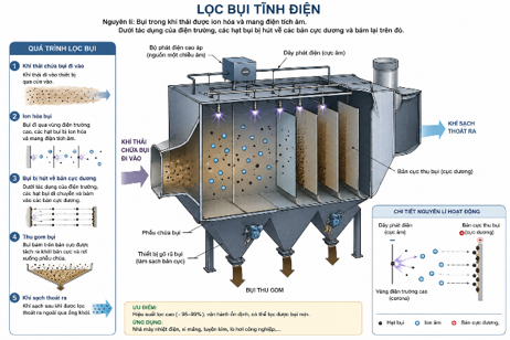 Trong một máy lọc khói bụi tĩnh điện công nghiệp, người ta tạo ra một điện trường đều giữa hai tấm kim loại phẳng song song, cách nhau d = 5cm. (ảnh 1)