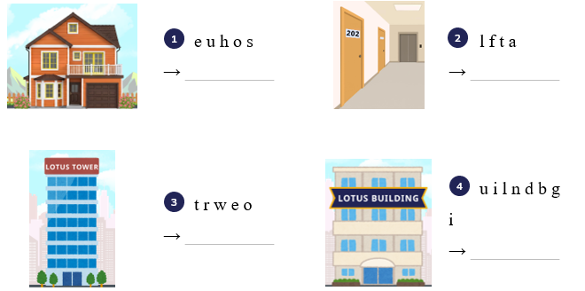 Order the letters. e u h o s → __________ (ảnh 1)