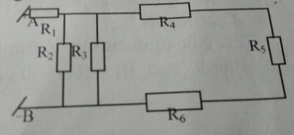 Cho mạch điện như hình vẽ. U_{AB} = 30V, các điện trở giống nhau đều  = 6Omega . Cường độ dòng điện trong mạch chính và cường độ qua R6 lần lượt là bao nhiêu? (ảnh 1)
