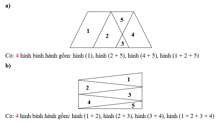 Số? a) Hình vẽ bên có: .... hình bình hành b) Hình vẽ bên có: ..... hình bình hành (ảnh 3)