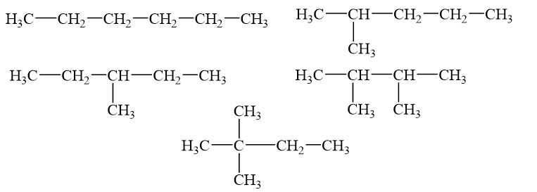 Số lượng alkane có cùng công thức phân tử C6H14 nhưng có công thức cấu tạo khác nhau là (ảnh 1)