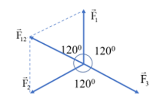 Cho ba lực đồng qui cùng nằm trên một mặt phẳng, có độ lớn F1 = F2 = F3 = 30N và từng đôi một hợp (ảnh 2)