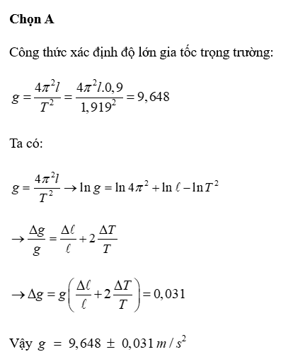 Tại một phòng thí nghiệm, học sinh A sử dụng con lắc đơn để đo gia tốc rơi tự do g bằng phép đo gián tiếp. (ảnh 1)