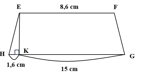 Cho hình vẽ bên, biết diện tích hình tam giác EKH là 4,3 cm2. Tính diện tích hình thang EFGH. (ảnh 1)