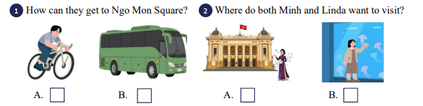 Listen and tick (v). 🎧        How can they get to Ngo Mon Square? (ảnh 1)