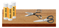 Sarah: Where are the scissors?  	   Huong: They’re ______ the glue sticks. (ảnh 1)