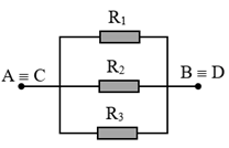 Cho đoạn mạch điện như hình vẽ. Trong đó các điện trở R1) = 2 Ω, R_2 = 3 Ω, R_3 = 6 Ω, các ampe kế có điện trở không đáng kể. Hiệu điện thế giữa hai đầu đoạn mạch U_{AB}}= 6 V. Tìm số chỉ của các ampe kế. (ảnh 3)