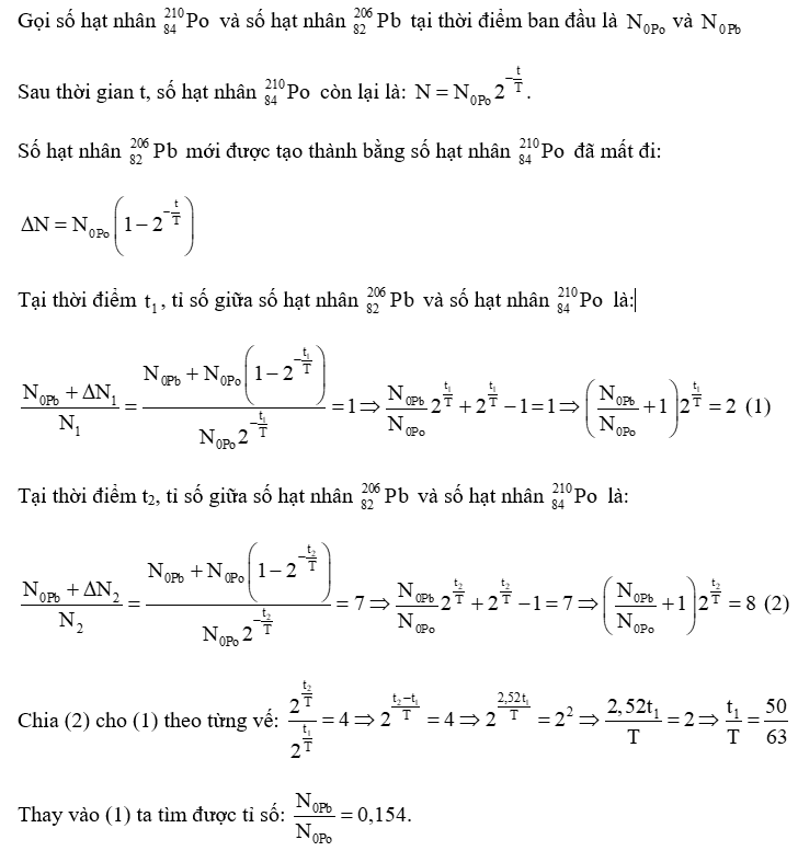 Hạt nhân 84 ^ 210 Po phóng xạ alpha  tạo thành hạt nhân82 ^ 206 Pb bền. Ban đầu, có một mẫu trong (ảnh 1)