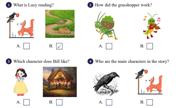 Listen and tick (v). 🎧 How did the grasshopper work? (ảnh 1)