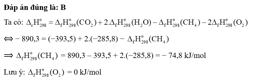 Methane là thành phần chính của khí thiên nhiên. Xét phản ứng đốt cháy methane:     CH4 (g) + 2O2 (g)  CO2 (g) + 2H2O (l) (ảnh 1)