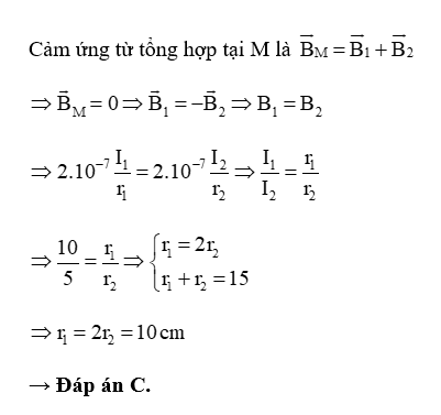 Hai dây dẫn thẳng, rất dài, đặt song song cách nhau 15 cm trong không khí, có hai dòng điện cùng chiều, có (ảnh 2)