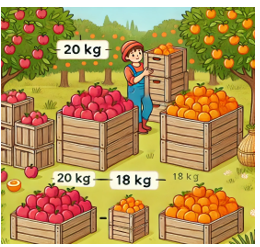 Giải bài toán sau: Một vườn trái cây thu hoạch được 150 thùng táo, mỗi thùng nặng 20 kg và 120 thùng cam, mỗi thùng nặng (ảnh 1)