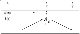 Cho tam giác ABC đều cạnh a. Người ta dựng một hình chữ nhật MNPQ có cạnh MN nằm trên BC, hai đỉnh P, Q theo thứ tự nằm trên hai cạnh AC và AB của tam giác. Xác định vị trí của điểm M sao cho hình chữ nhật có diện tích lớn nhất? (ảnh 2)