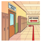 Bill: Could you tell me the way to the art room, please? 	   Ms. Nancy: ______ 	   Bill: Thank you, Ms. Nancy. (ảnh 1)