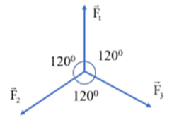 Cho ba lực đồng qui cùng nằm trên một mặt phẳng, có độ lớn F1=F2=F3=30N và từng đôi một hợp với nhau thành (ảnh 1)