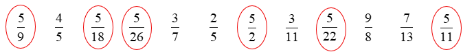 a) Khoanh vào các phân số có tử số bằng 5. (ảnh 3)