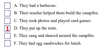 Read and number. Last Saturday, my classmates and I were at the campsite. We did lots of things there. (ảnh 1)