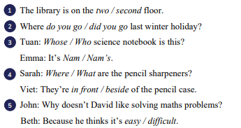 Circle the correct words or phrases. The library is on the two / second floor. (ảnh 1)