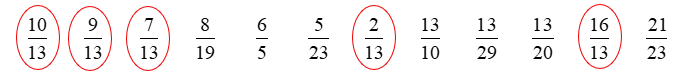 a) Khoanh vào các phân số có tử số bằng 5. (ảnh 4)