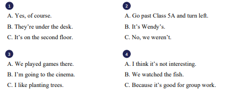 Listen to the questions and circle the correct answers. 🎧 (ảnh 1)