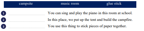Read and write the correct words.        ___________________	You can sing and play the piano in this room at school. (ảnh 1)