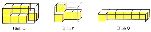 Điền vào chỗ chấm thích hợp: Dưới đây là hình ảnh các hình hộp chữ nhật (O, P, Q). a) Để xếp đầy hình O cần thêm ….. hình lập phương. b) Để xếp đầy hình P cần thêm ….. hình lập phương. (ảnh 1)