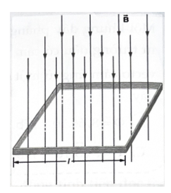 Khung dây hình vuông có các cạnh l = 0,25 m được quấn chặt bằng N = 200 vòng, đặt trong một từ trường đều trong không (ảnh 1)