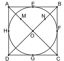 Cho hình vuông ABCD có O là giao điểm của hai đường chéo. Gọi E, F, G, H, M, N lần lượt là trung điểm của AB, BC, CD, AD, OA, OB. Trong các điểm E, F, G, H, M, N, có bao nhiêu điểm nằm trên đường tròn (O; OE)? (ảnh 1)
