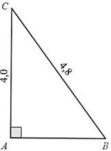 Cho tam giác ABC vuông tại A, biết AC = 4,0 và BC = 4,8. Khi đó: (ảnh 1)