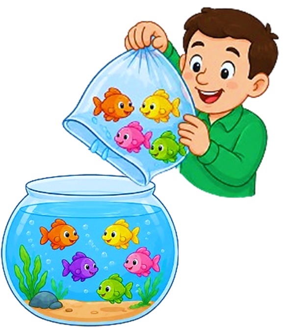 Trong bể có 5 con cá. Bố thả thêm vào bể 4 con cá nữa.  Phép tính biểu diễn số cá có trong bể là:  (ảnh 1)