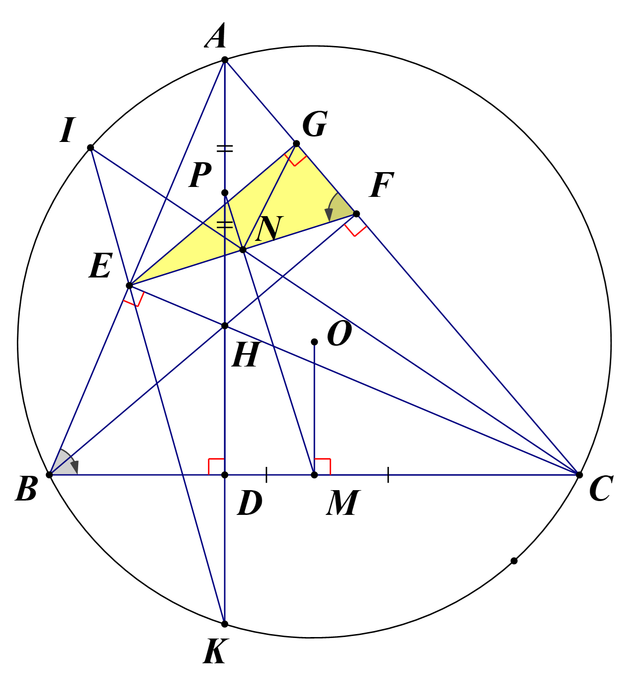 Vậy \(M,\,N,\,P\) thẳng h&agrave;ng. (ảnh 3)