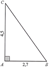 Cho tam gi&aacute;c ABC vu&ocirc;ng tại A, biết AB = 2,7 v&agrave; AC = 4,5. T&iacute;nh hiệu \(\widehat B - \widehat C\). (Kết quả l&agrave;m tr&ograve;n đến độ) (ảnh 1)